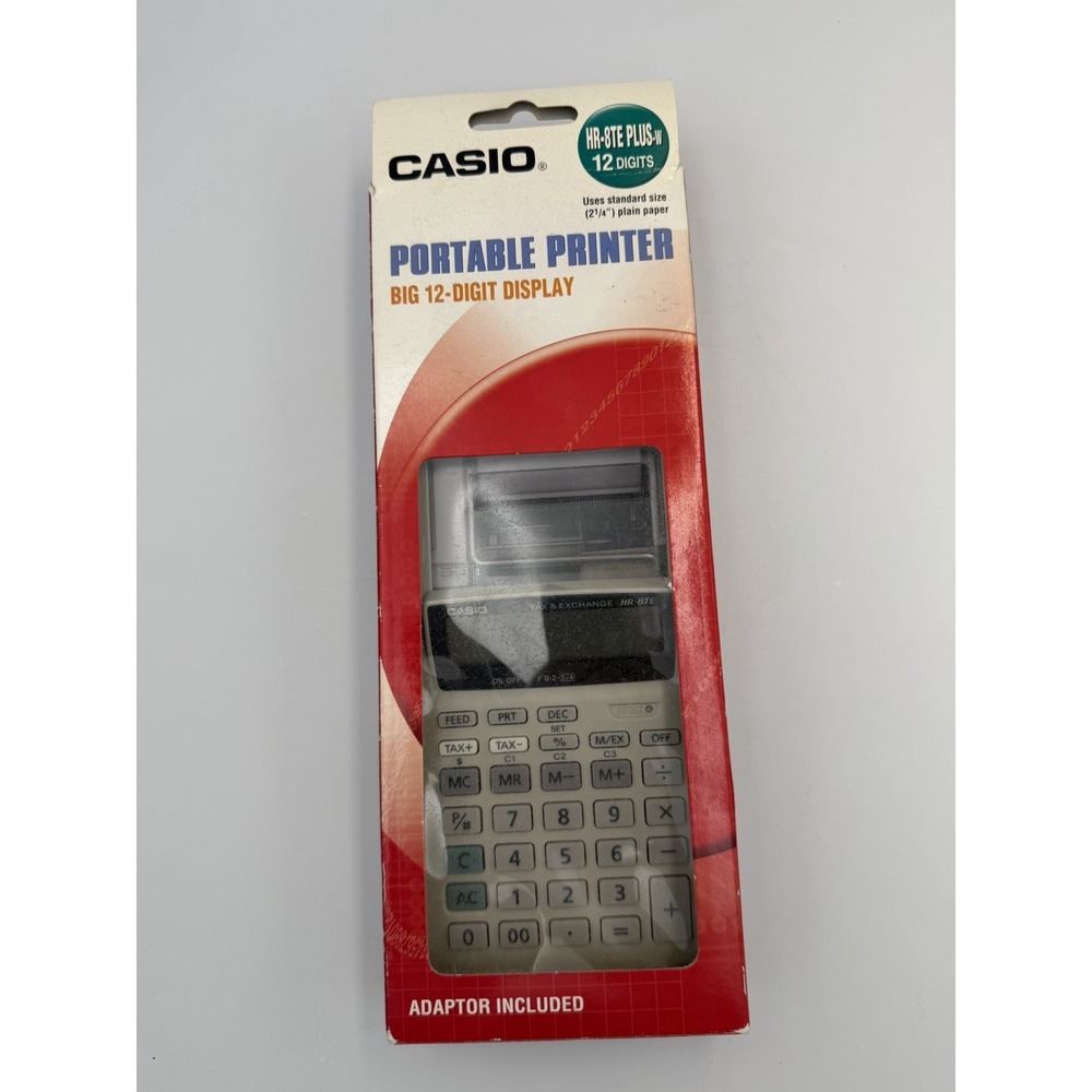 Casio HR-8TE Plus Portable Printing Calculator 12 Digit w Adapter Untested